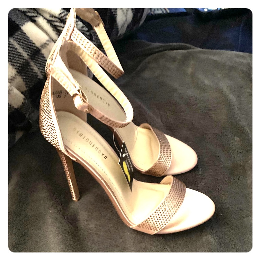 Nude heels with rhinestones
